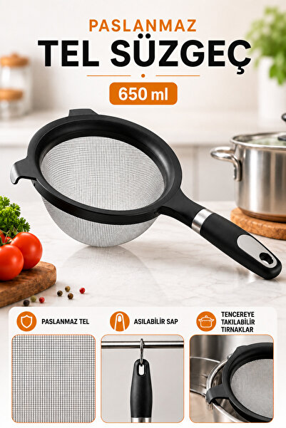 GENCHOME HOMEWARE 650 ml Paslanmaz Çelik Tel Süzgeç | İnce Gözenekli Mutfak S...