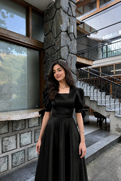 Nika Fashion SİYAH SATEN RÜYA ELBİSE