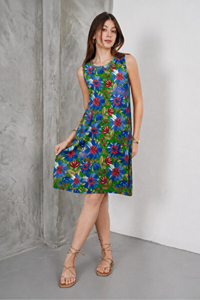 SheLoria Women's Colorful Floral Print Sleeveless Viscose Mini Dress