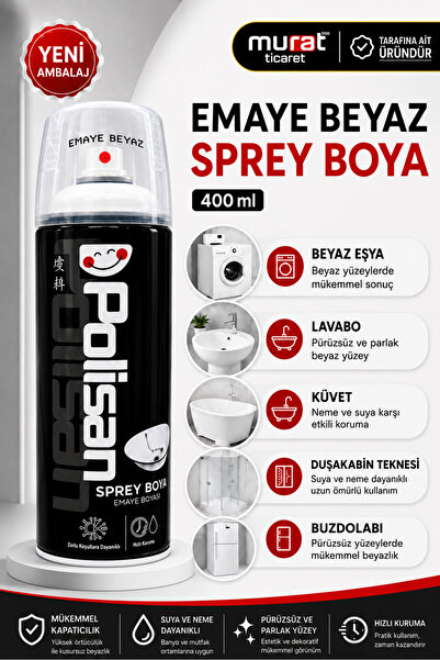 Polisan Emaye Beyaz Sprey Boya 400 ml | Beyaz Eşya, Lavabo, Küvet ve Duşakabi...