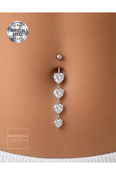 Karınca Piercing Kalp Sallantılı Taşlı Göbek Piercing