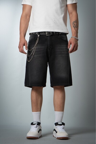 UKHWD SUPPLY Black Tumbled Baggy Denim Urban Jort Men's Shorts