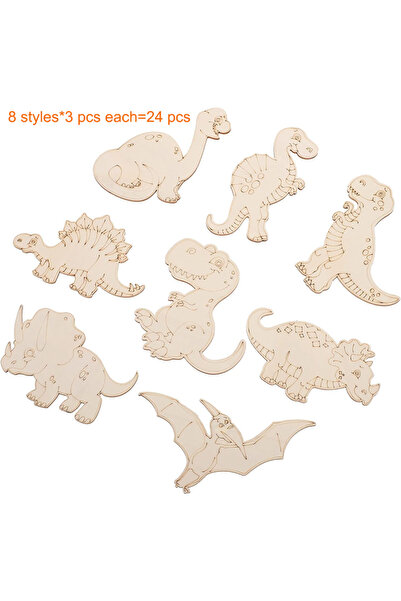 Choice1 24 8/24 Pieces Unfinished Wooden Dinosaur Animal Laser Cut, DIY Craft...