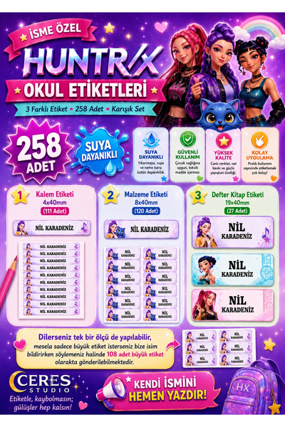 Ceres Studio Okul Etiketi Kalem Defter isimli Etiket Isim Yazılabilen Huntrx ...