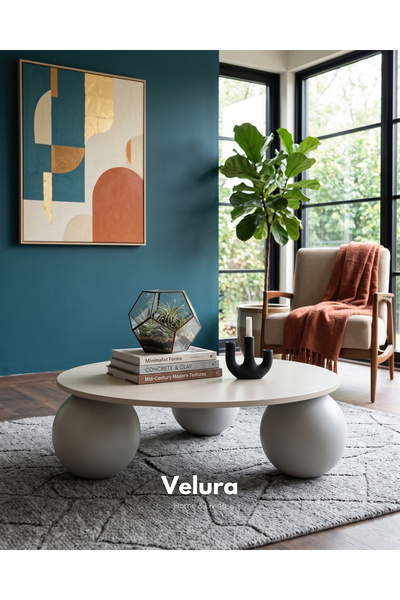 Velura Home & Living Modern Orta Sehpa & Küre-top Sehpa & Yuvarlak Ahşap Sehp...