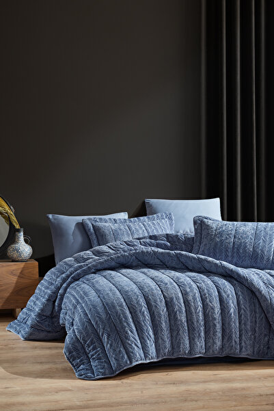 Elart Velvet Comfort Set Sleeping Set Double Velvet 6 Pieces (230X220Cm) Blue