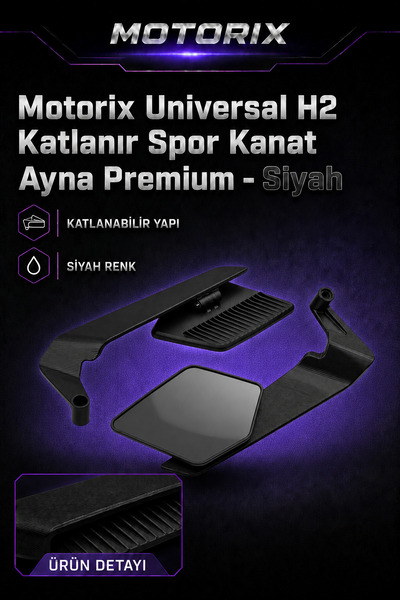 Motorix Universal H2 Katlanır Spor Kanat Ayna Premium Siyah