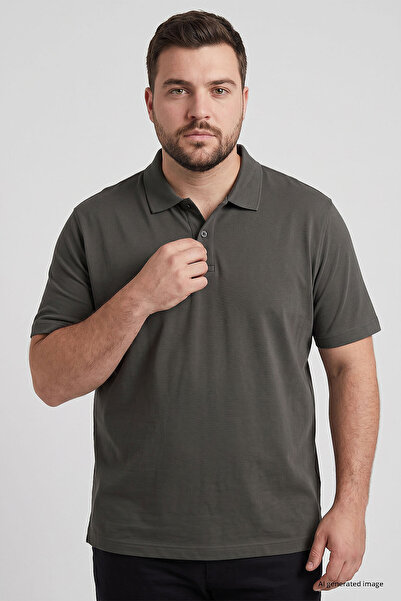 TOMMY LIFE Khaki Polo Collar Large Size Oversized Men's T-Shirt - 88511