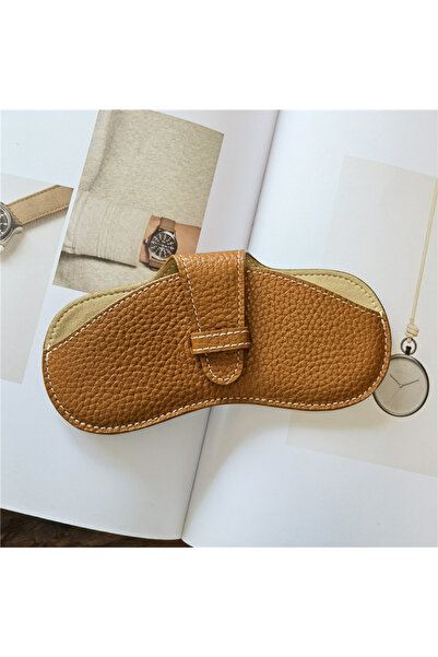 Choice light brown Soft leather glasses bag, portable ins glasses case, sungl...