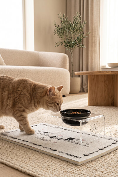 GOBYPET Tekli Seramik Dekoratif Kedi Ve Köpek Pleksi Mama & Su Kabı Kedi Paspası