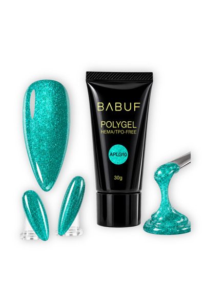 BABUF Polygel teal semi-translucid APLG10, particule fine strălucitoare, 30g