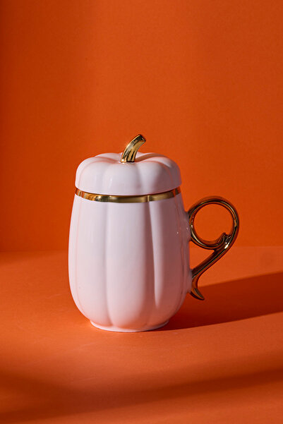 Perotti Pumpkin Porcelain Mug with Lid 12X8.5X13.8 cm