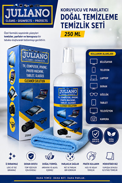 JULIANO Tv Ekran Temizleme Spreyi + Mikrofiber Temizleyici Bez Hediye (150 Ml)