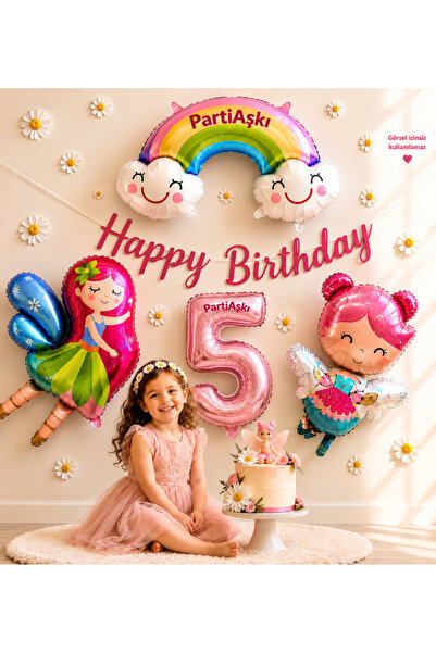 PARTİ AŞKI 5 Yaş Peri Kız & Balerin Kız Temalı Doğum Günü 6'lı Balon Seti & K...