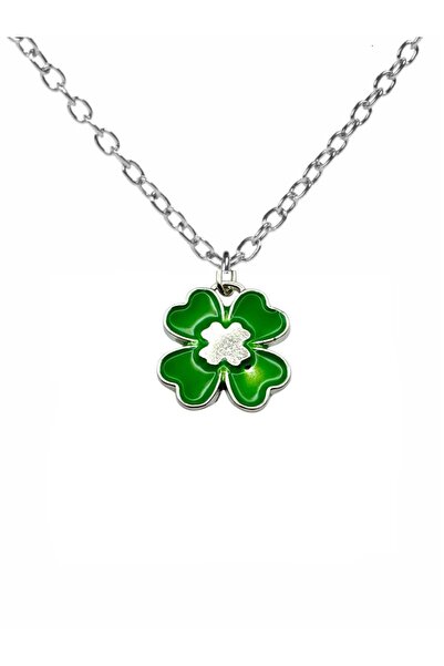 Herşey Nota Green Colored Four Leaf Clover Figured Necklace – Zamak Plated Un...