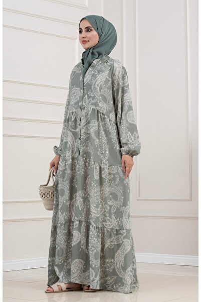Sevitli Müjde Half Button Robe Dress-Mint Green