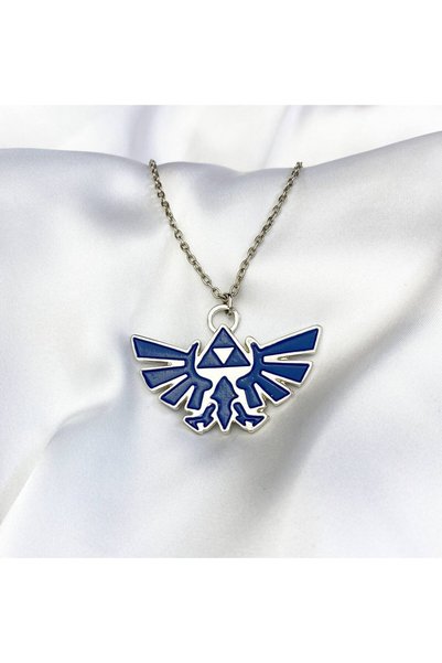Herşey Nota Anime Legend of Zelda Logo Blue Silver Necklace