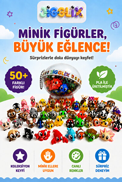 JİGGLİX Sürpriz Küre Oyuncak Seti - 12'li Hayvan Figürleri Eğitici ve Koleksi...