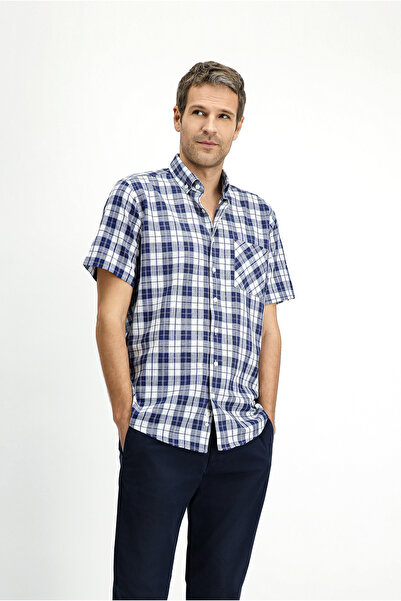 Kiğılı Short Sleeve Regular Fit Cotton Sports Button Collar Plaid Shirt