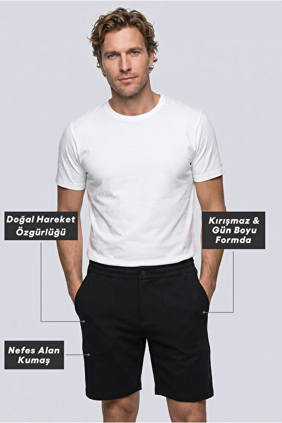 Kiğılı Techno-Line Regular Fit Knitted Flexible Sweat Shorts with Snap Fasten...