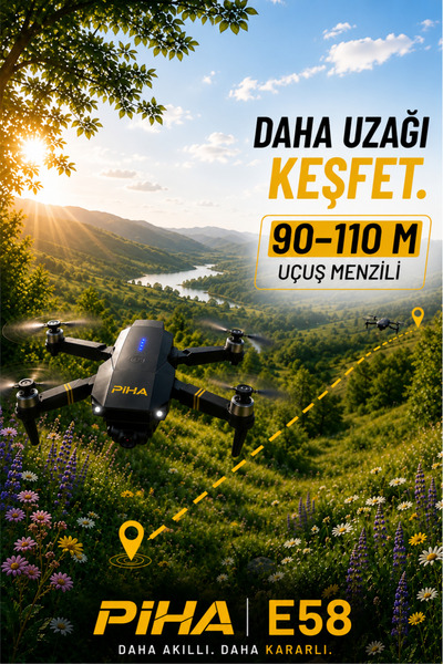 piha E58yeni Fırçasız Motor Hd 720p Çift Kameralı 30dk Uçuş Süresi 2 Bataryalı Taşıma Çantalı Drone