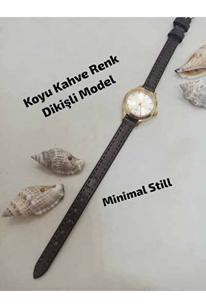 Brality Retro Yuvarlak Tasarım- Koyu Kahve Renk Kordon, Gold Renk Kasa , Beya...