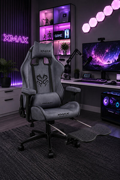 XMAX / Rio Balerion Antrasit Gri Kadife Terletmez Kumaş Gaming Oyuncu Koltuğu...