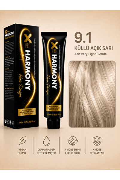 X Pro Harmony Tüp Boya 9.1 Very Light Blonde Ashy Sarı Küllü Saç Boyası 60 ml