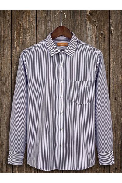 secret touch Men's Striped Classic Wide Fit Long Sleeve Pocket Shirt