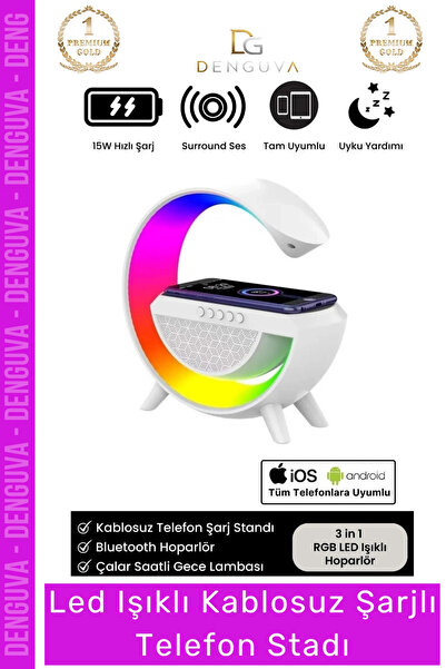 Denguva #TelefonStandı RGB LED Işıklı Kablosuz Şarjlı Masa Lambası Saatli Hop...