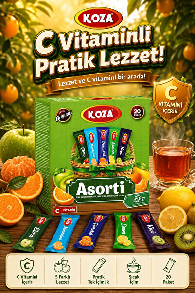 Koza C Vitamini Paketi 5'li Asorti Mix Pratik Lezzet Tek İçimlik Vitamin Karışık Paket 5 x 4 - 20 Stick