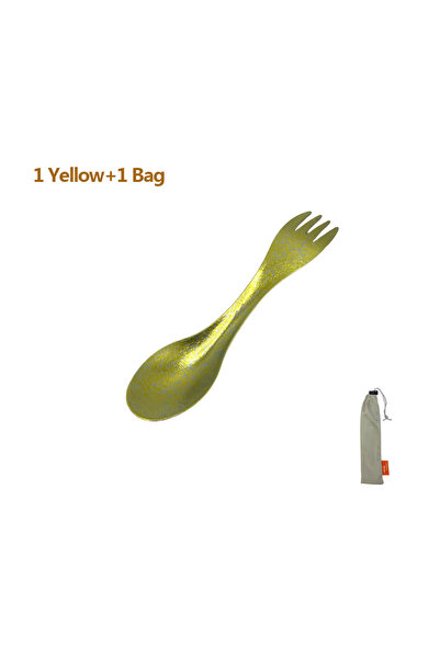 Choice 1PC Yellow Pure Titanium Spork 2 in 1 Spoon Ultralight Tableware Porta...