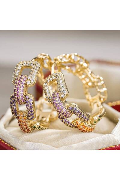 Choice E5001 Huitan Chain Linked Design Women Hoop Earrings Aesthetic Engagem...