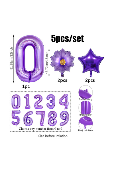Choice7 Other 0 5pcs Purple Number Foil Balloon Set for Birthday Parties Anni...