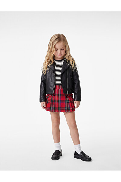 Koton Viscose Blend Plaid Shorts Skirt with Bow Detail