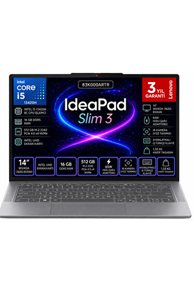 LENOVO IDEAPAD Slim 3 14IRH10 Intel Core i5 13420H 16 GB 512 GB Ssd Freedos 1...