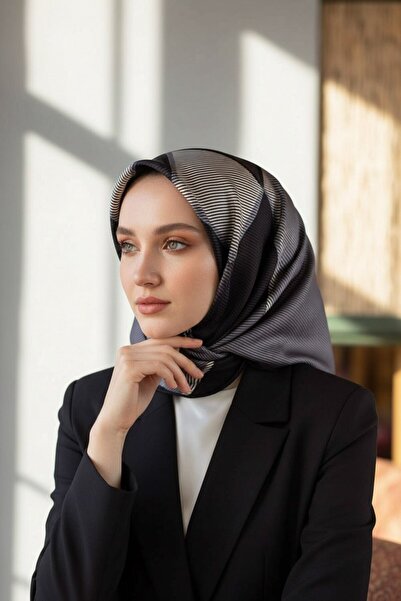 Vissona %100 Twill İpek Geometrik Desenli Gri Renkli 90x90 Eşarp Dikim Şekli ...