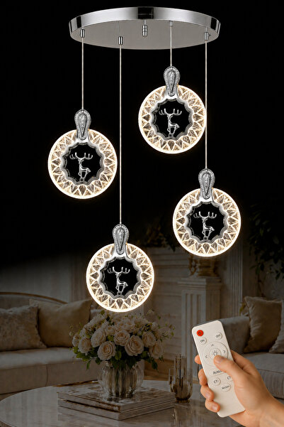 Luna Lighting Ren Geyiği Model 4 lü KROM Kaplama 3 RENK Kumandalı Salon Mutfa...