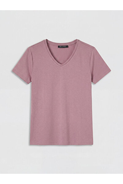 LC Waikiki تي شيرت LCWAIKIKI BasicPink للسيدات برقبة على شكل حرف V