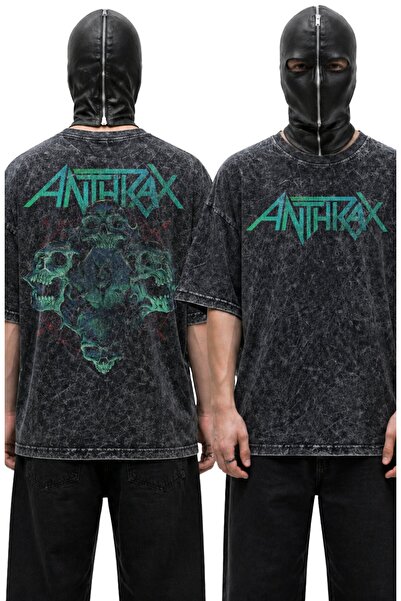 Fuddy Moda Unisex Oversize Vintage T-Shirt με θέμα την ροκ μπάντα Anthrax Sku...