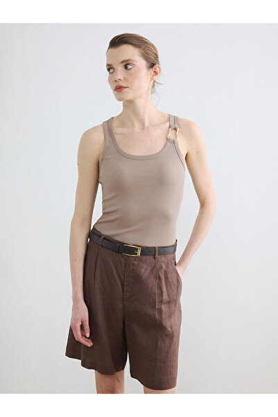 LC Waikiki Lcw Everyday Brown U-Neck Women's Tank Top with Metal Appliqué