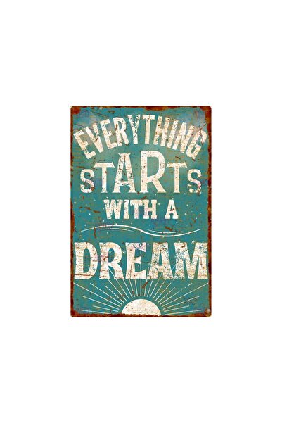 AYNED Print Everything Starts With A Dream Vintage Ahşap Tabela – Rustik Ofis...