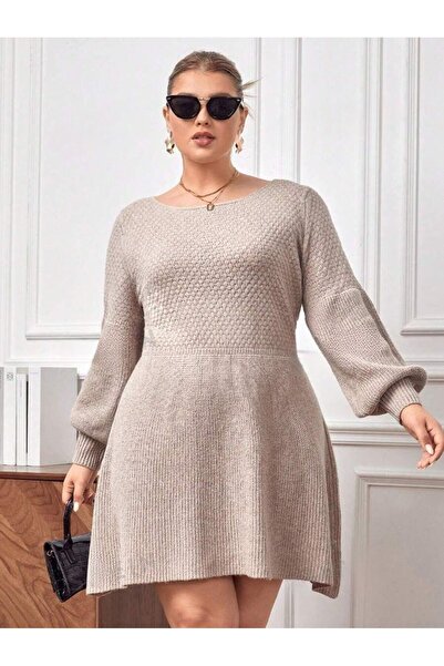 Iuliashop Belgynn Beige Short Knit Dress - Plus Sizes - 44