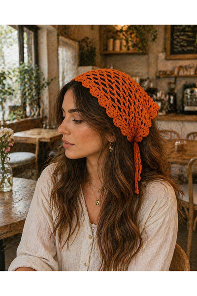 NİLLS Knitted Triangle Bandana Pink Cotton Mesh Model Handmade