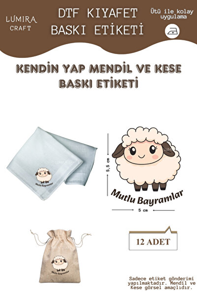Burak Baskı Tasarım Mutlu Bayramlar Kuzucuk Mendil ve Kese Baskı Kağıdı, Kuma...