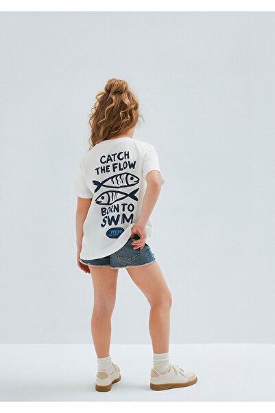 Mavi Μπλουζάκι με στάμπα ψαριού σε εκρού χρώμα, χαλαρή εφαρμογή / άνετη γραμμ...