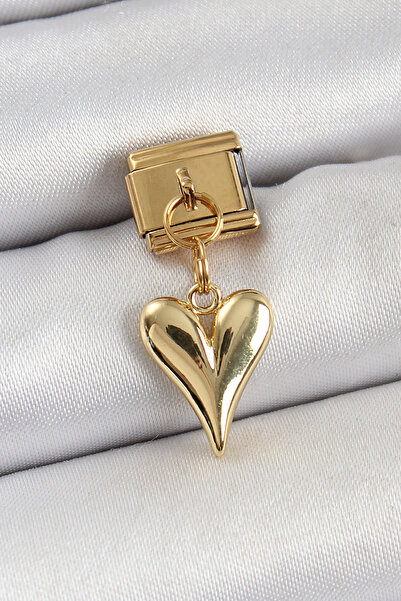 Berren Stylish 316L Steel Dangle Heart Model Gold Color Nomination Charm Teac...