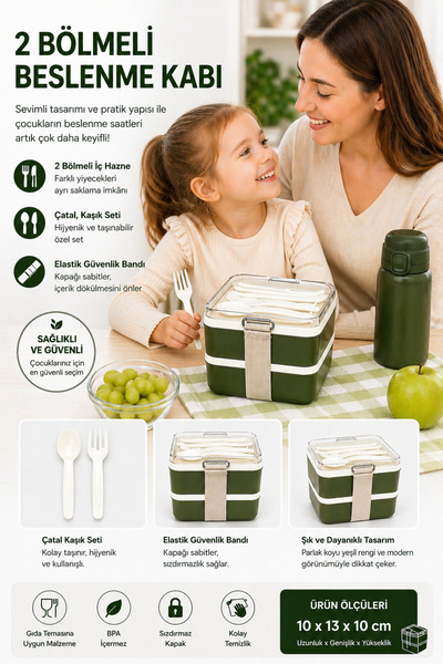 TOTTERİQ 2-Compartment Children's Nutrition Container with Elastic Lid 10X13X...