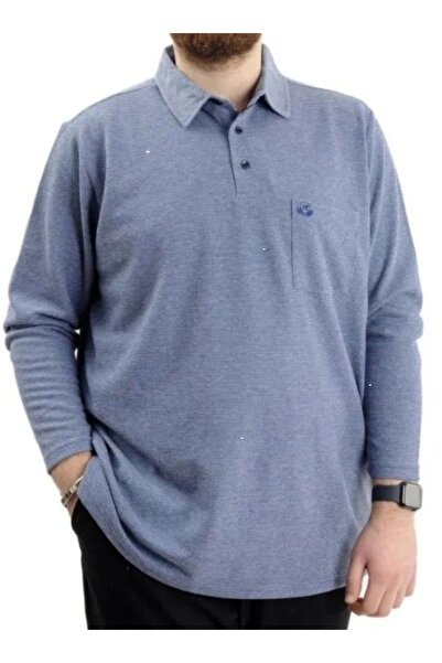 cusseli Large Size Men's Sweatshirt Polo Collar Long Sleeve Waffle C23449 Indigo