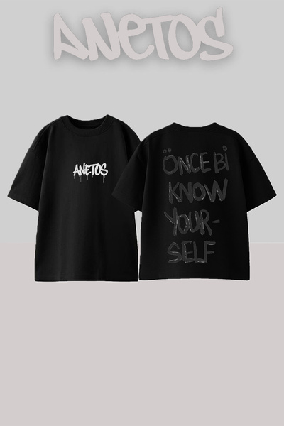 Anetos Μπλουζάκι Know Design με στάμπα στην πλάτη, βαμβακερό, μαύρο, oversized